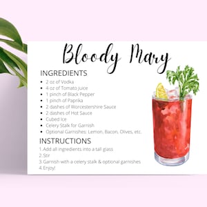 Bloody Mary DIGITALE DOWNLOAD Cocktailreceptkaart, cocktailrecept, cocktailrecepten, instant download, afdrukbare receptkaarten, digitale DL