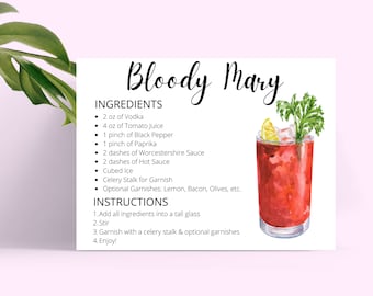 Bloody Mary Cocktail Recipe Card: Printable Bar Cart Art (Digital Download)