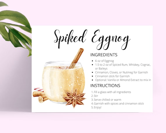 Spiked Eggnog Recipe Card, Holiday Cocktail (Digital Download)