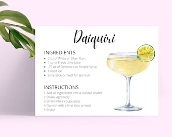 Daiquiri Recipe Card: Printable Cocktail Art (Digital Download)