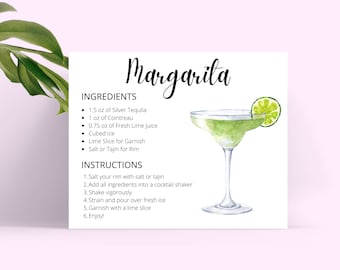 Margarita Cocktail Recipe Card: Printable PNG & PDF (Digital Download)