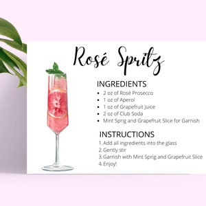 Rosé Spritz Spritz DOWNLOAD DIGITALE Scheda ricetta cocktail, Ricetta cocktail, Ricette cocktail, Schede ricetta stampabili, Rosé, Vino, Prosecco