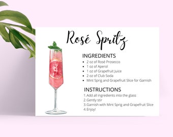 Rosé Spritz Recipe Card, Printable Cocktail (Digital Download)