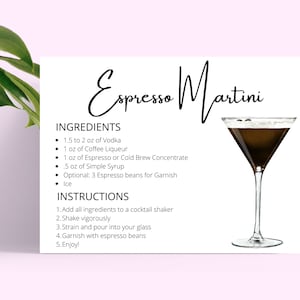 Espresso Martini DIGITAL DOWNLOAD Scheda ricetta cocktail, Espresso, Martini, Caffè, Ricetta cocktail, Schede ricetta stampabili, Download digitale
