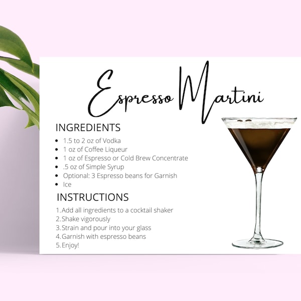 Printable Martini Recipe Cards - Etsy