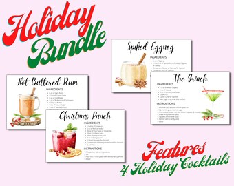Christmas Cocktail Recipe Cards Bundle, Holiday Drinks (Digital Download)