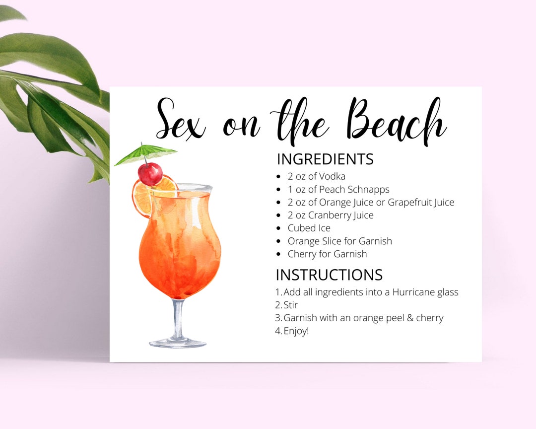 Sex on the Beach DIGITAL DOWNLOAD Cocktail Recipe Card, Cocktail Recipe