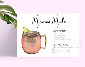 Moscow Mule DIGITAL DOWNLOAD Cocktail Recipe Card, Moscow Mule, Moscow Mule Recipe Card, Cocktail Recipe, Cocktail Recipes, Recipe Cards