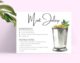 Mint Julep Recipe Card: Printable Cocktail Art (Digital Download)