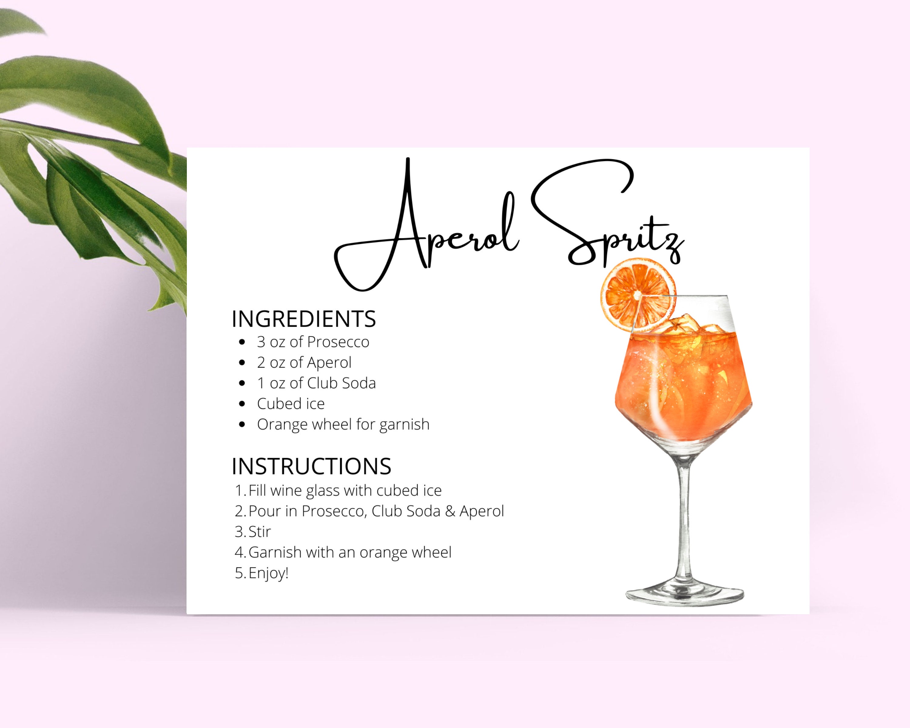Aperol Spritz 2.0 DIGITAL DOWNLOAD Cocktail Recipe Card, Cocktail Recipe, Cocktail Recipes, Instant Download, Recipe Cards Printable, Aperol