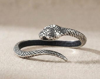 Adjustable Sterling Silver Snake Bracelet - Handmade Python Scale Cuff Bangle | Textured Unisex Serpent Jewelry