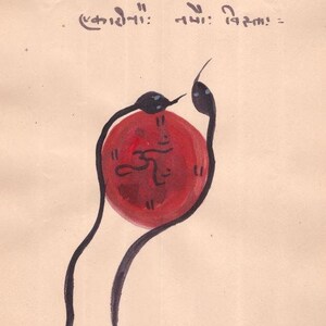 Vintage Old Paper Tantra Painting Shaligram Painting Twin Snake Om Bindu arte spirituale potente tantrica fatta a mano