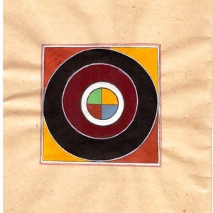 Vintage 1980&#39;s Indian Tantra Painting on old Paper of Tantra Tantric art Geometric Meditation art Spiritual