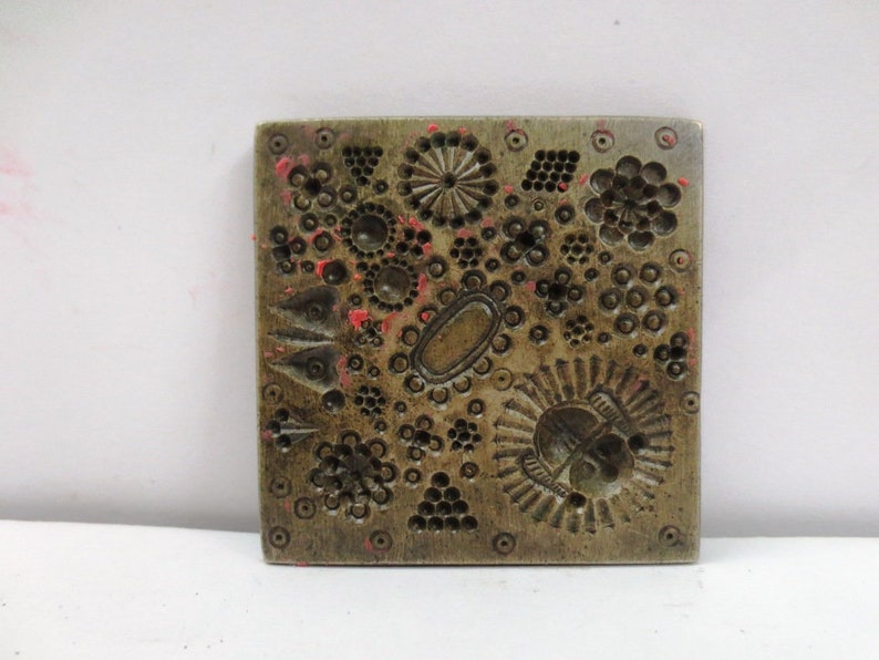 Vintage Indian Brass Bronze Jewelry Making tool Mould Stamp Dye Wax Seal Multiple Designs In One Large Square Pattern
