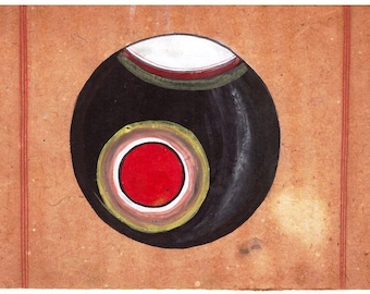 Pintura tântrica tântrica dos anos 1970 em papel antigo, presente de arte vintage Tantra Shaligram exclusivo