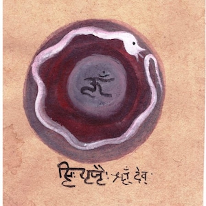 Vintage vecchio Tantra Dipinto su carta vecchia Snake tantra tantric yantra painting Om Bindu Kundalini