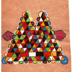 1970's Tantra Tantric Painting on Old paper Vintage Tantra Yogi Geometric Twin Mandana Art Gift