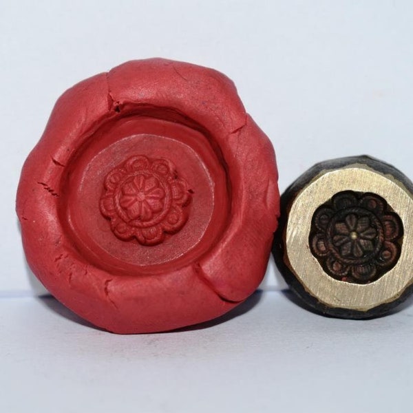 Vintage Indian Brass Bronze Jewelry Making tool Mould Stamp Dye Wax Seal Round Pattern Impression Die Small