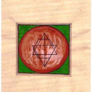 Vintage 1980&#39;s Indian Tantra Painting on old Paper of Tantra Tantric art Sacred Geometric Meditation art Spiritual