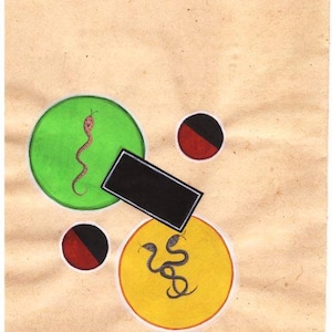 Vintage 1980&#39;s Indian Tantra Painting on old Paper of Tantra Tantric art Geometric series Meditation art Spiritual snake Kundalini