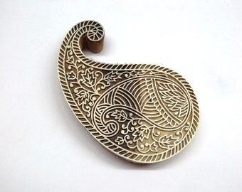 Indian wooden hand carved textile printing on fabric block / stamp fine carving paisley pattern 6&quot; inches