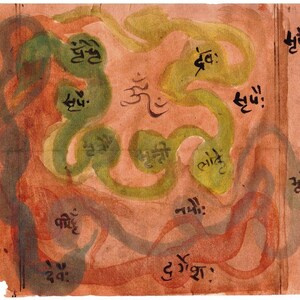 Vintage Old Paper Tantra Painting Snake Tantra Yantra Tantric Painting Snake art Teste di serpente con nome Mantra
