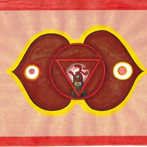 Dipinto Tantra d'epoca degli anni '80 su carta antica Shiva Shakti Om Lingam Yoni Bindu Tantra Arte tantrica Neo Tantrica