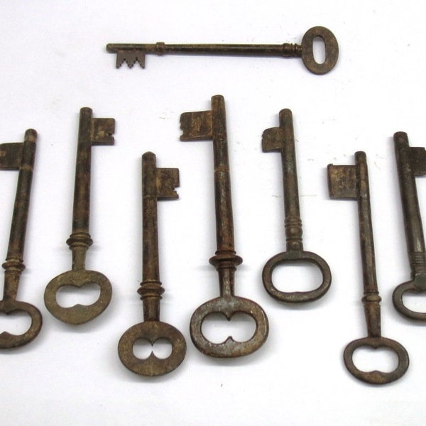 Lot of Antique Hand Forged Iron 7" to 9.75" Inch Huge Key To a Gothic Medival Lock