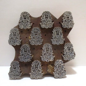 Ethnic hand carving on wood block for textile fabric batik clay wallpaper impression stamp miniature paisley leaf motif Unique LARGE