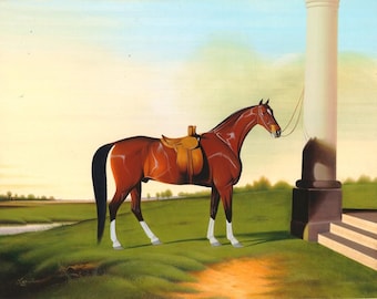 Vintage HANDMADE Fine Detailed Painting Gouache on Paper Sheet Derby Horse painting Home Decor Gift 12" x 15" Inches By Jaggu Prasad