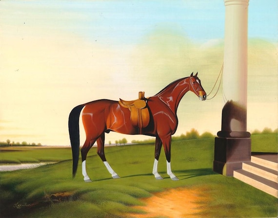 Vintage HANDMADE Fine Detailed Painting Gouache on Paper Sheet Derby Horse painting Home Decor Gift 12" x 15" Inches By Jaggu Prasad