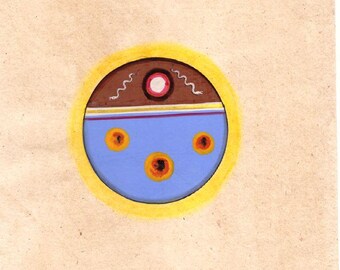 Vintage 1980's Indian Tantra Painting on old Paper Tantra Tantric art cosmic Energy Shaligram Painting Bindu Sphere Energy