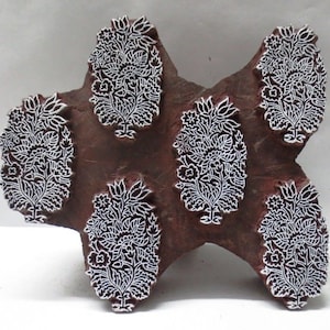 Indian wooden hand carved textile printing fabric block / stamp anokhi buti Mughal flower design pattern