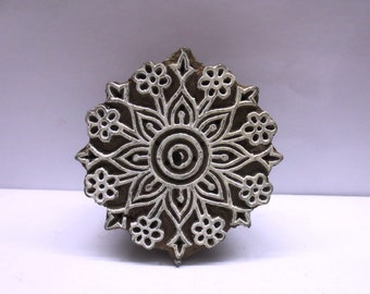 Indian wooden hand carved textile printing fabric block / stamp fine carving unique design round pattern 4.5&quot; INCHES