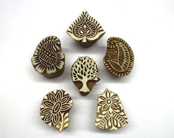 Lot of 6 Indian wooden textile printing STAMPING block stamps ethnic traditional design patterns gift Free shipping