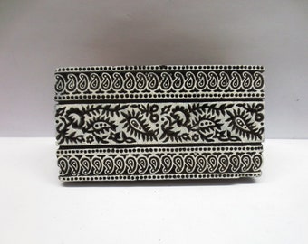 VINTAGE Indian wooden hand carved textile printing on fabric block / stamp paisley and floral design border bold print