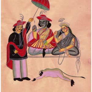 Vintage 1950 originale HANDMADE Old Paper Painting Bengal School Kalighat pittura rara arte da collezione