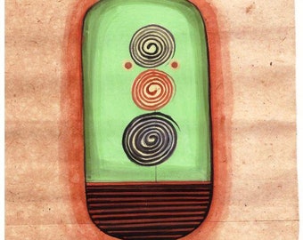 Indische Tantra Malerei auf altem Papier von Tantra Tantra Kunst Shiva Lingam Energie Spirale Tantra Vintage 1980er Jahre in Ordnung