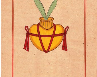 Vintage Indian Tantra Painting: Cosmic Energy Art on Paper