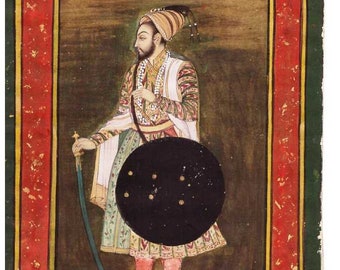 1950&#39;S VINTAGE Indian handmade miniature Mughal Style PAINTING PORTRAIT of a Royal Mughal Emperor real gold decoration fine detailed