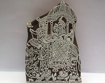 Mughal Design indiskt trä handskuret textiltryck tygblock / stämpel Fin snidning elefantdesign mönster stor 18 cm