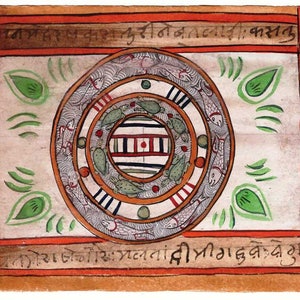 Vintage Indian Miniature Hand Painting Tantra art manuscript page Cosmology drawing rare unique