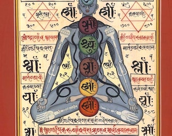 Vintage indische Tantra Kunst Malerei: Chakra Heilung Yogi Meditation