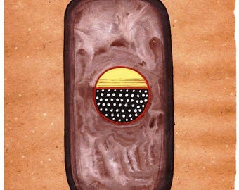 Pintura tântrica tântrica dos anos 1970 em papel antigo Vintage Tantra Lingam Shaligram Arte Presente Único