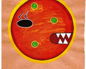 1970's Tantra Tantric Painting on Old paper Vintage Tantra Monster of Time Shaligram Art Gift Unique