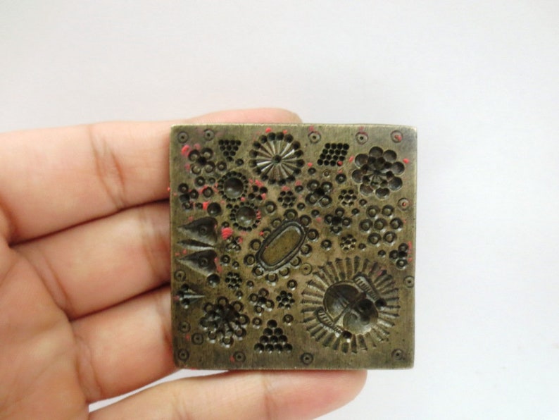 Vintage Indian Brass Bronze Jewelry Making tool Mould Stamp Dye Wax Seal Multiple Designs In One Large Square Pattern