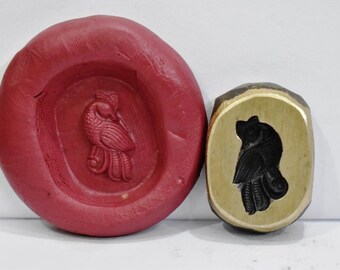 Vintage Indian Brass Bronze Jewelry Making tool Mould Stamp Dye Wax Seal Fine Mughal Rajput Bird Pattern