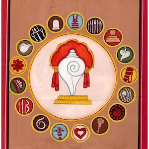 Vintage 1990's Indian Tantra Painting on old Paper Tantra Tantric art Multiple Shaligram Tantra Symbols In one Unique Art