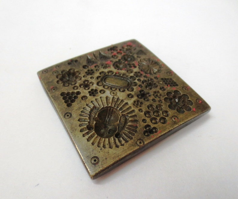 Vintage Indian Brass Bronze Jewelry Making tool Mould Stamp Dye Wax Seal Multiple Designs In One Large Square Pattern