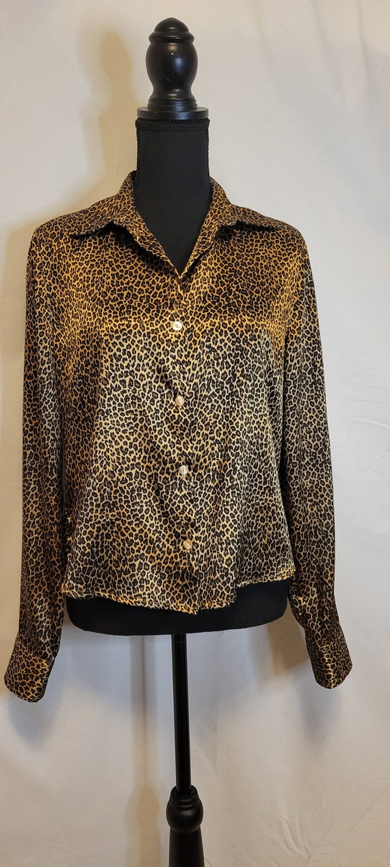 Vintage 90s Cheetah Print Silky Button DownBlouse